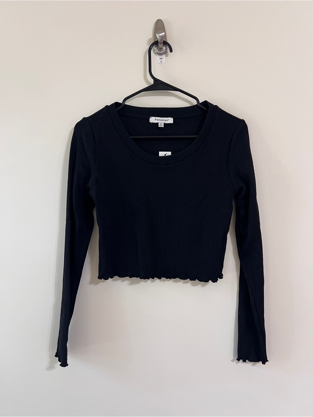 Francesca's Collections Black Ribbed Long-Sleeve Pajama Set